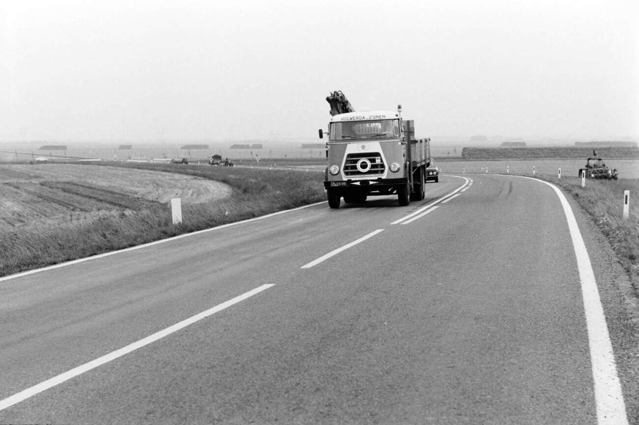 A truck on the street to Harderwijk in the Gelderland province of The Netherlands, in 1971.