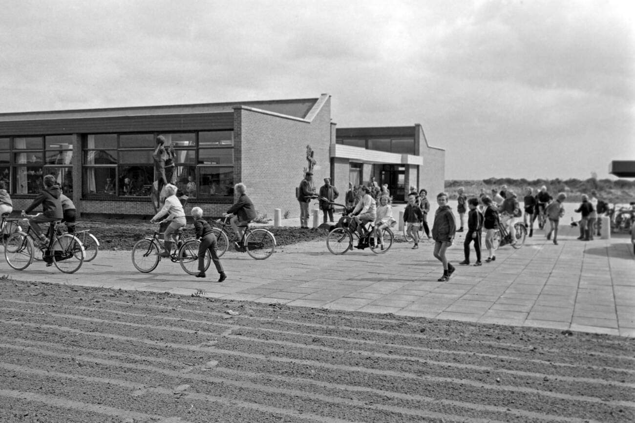 Children leaving a preschool in Lelystad, The Netherlands, in 1971.