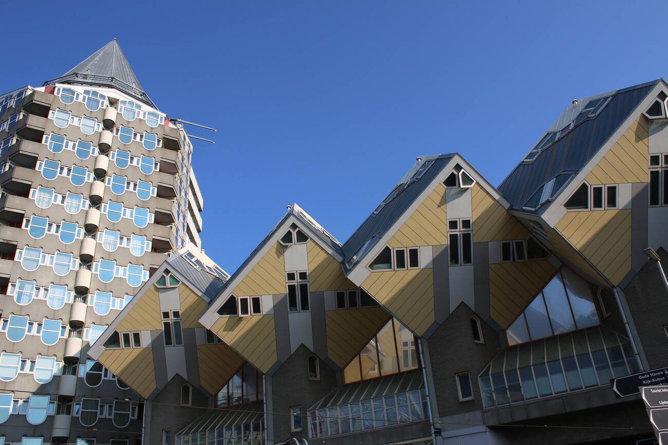 Kubuswoningen or Cube Houses from the 1970s in Rotterdam, The Netherlands, designed by Dutch architect Piet Blom.