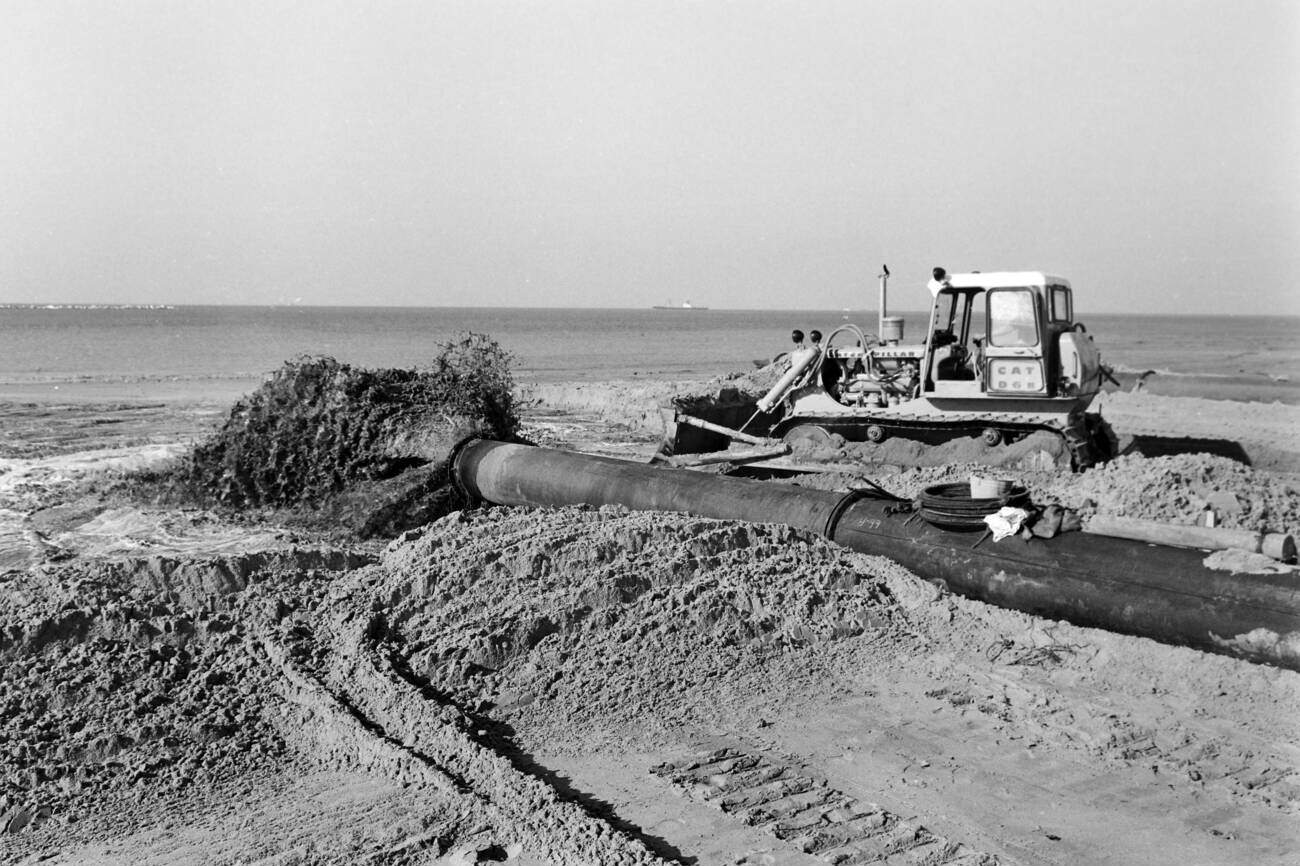 Land reclamation by earth filling in the coastal area of Rotterdam, The Netherlands, in 1971.