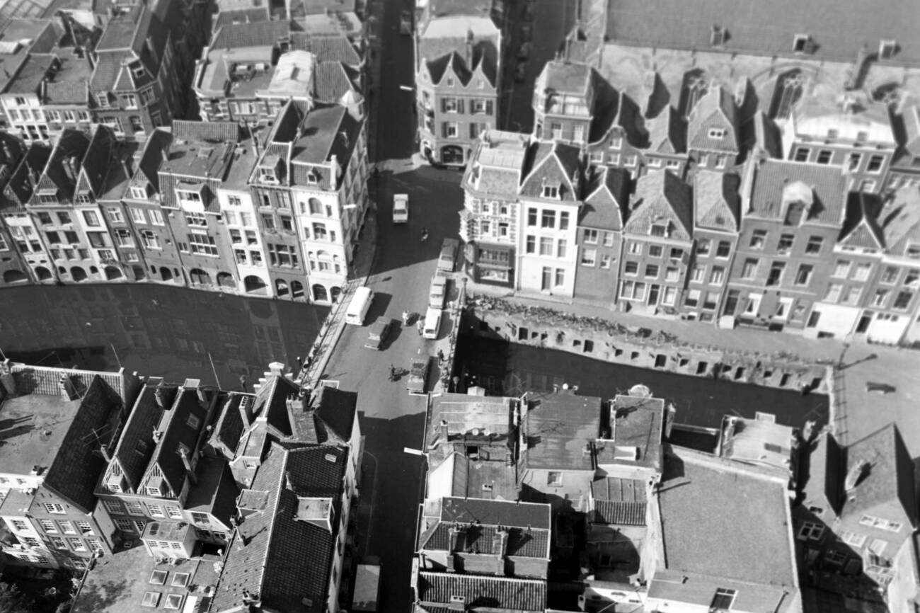 A view from the belfry of Saint Martinus cathedral over the city of Utrecht, The Netherlands in 1971.