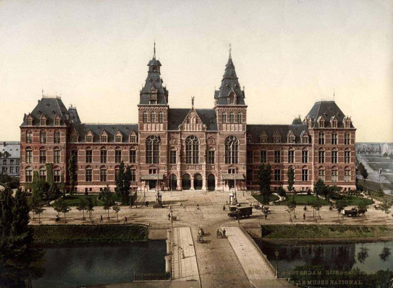 Museums, The Netherlands. Exterior of the Rijksmuseum in Amsterdam around 1900.
