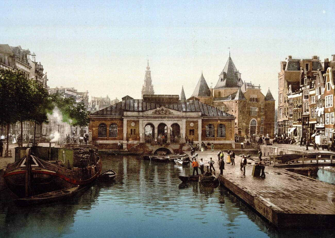 The Fish market and bourse (weighing house), Amsterdam, 1900