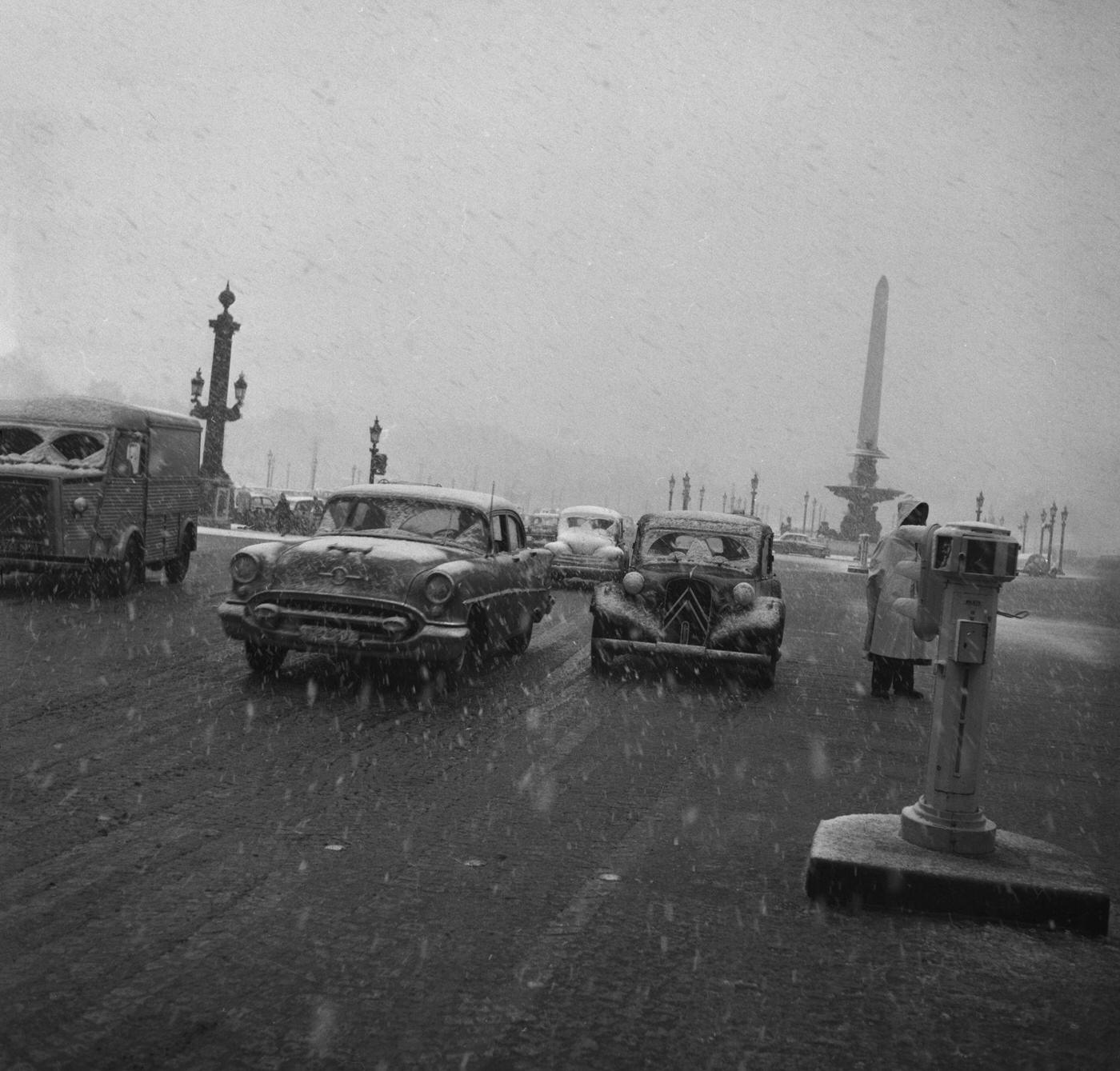 Traffic Officer With Hooded Cloak Under Snow, Paris, February 22, 1957.