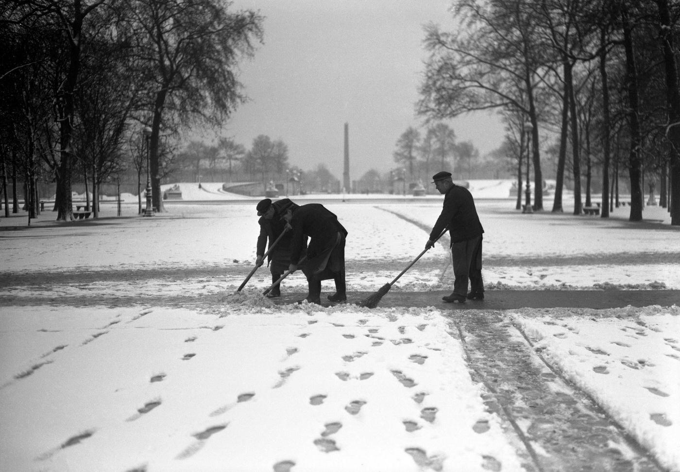 Snowstorm In Paris: City Workers Clearing Snow, February 15, 1952.