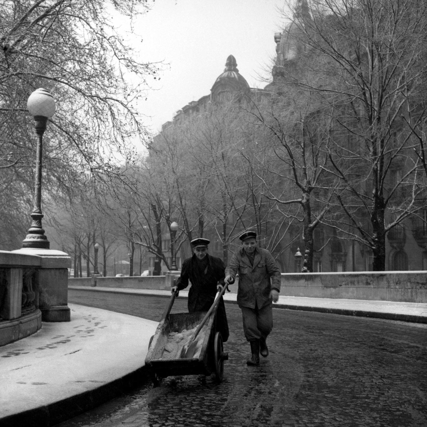 City Employees Spreading Salt After Snowfall, Paris, January 13, 1955.