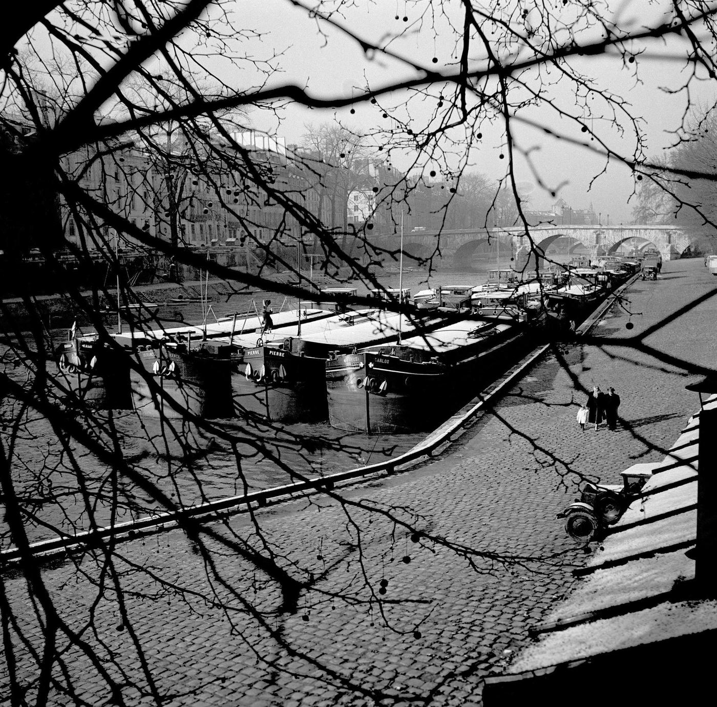 Snow Covered Boats, Paris, January 20, 1958.