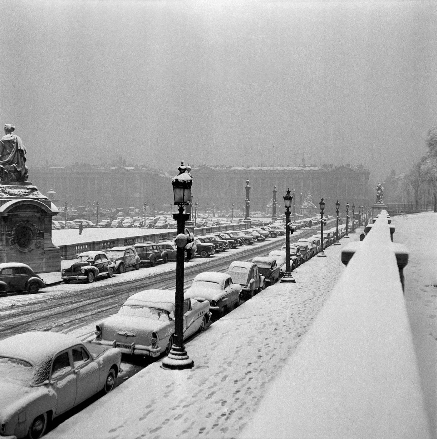 Snowy Day At Place de la Concorde, Paris, February 7, 1958.