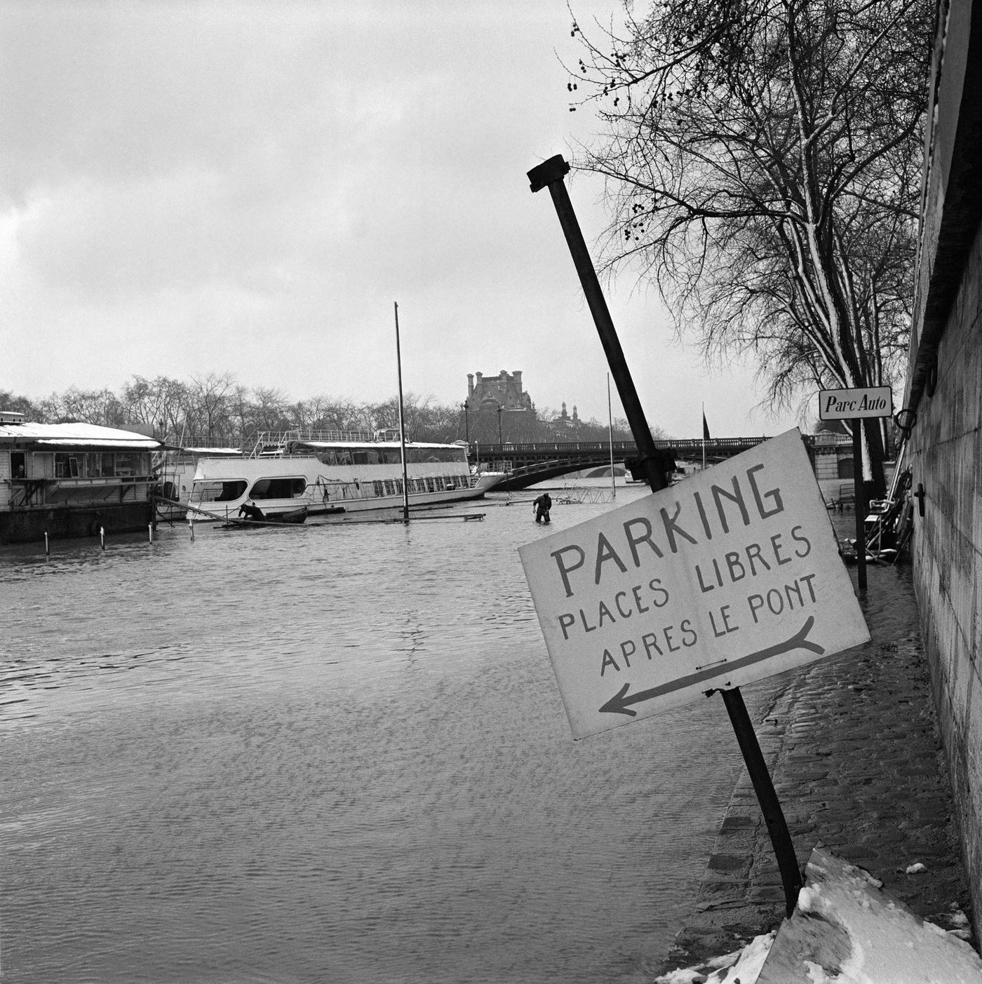 Flooded Seine River After Snowfall, Paris, February 26, 1958.