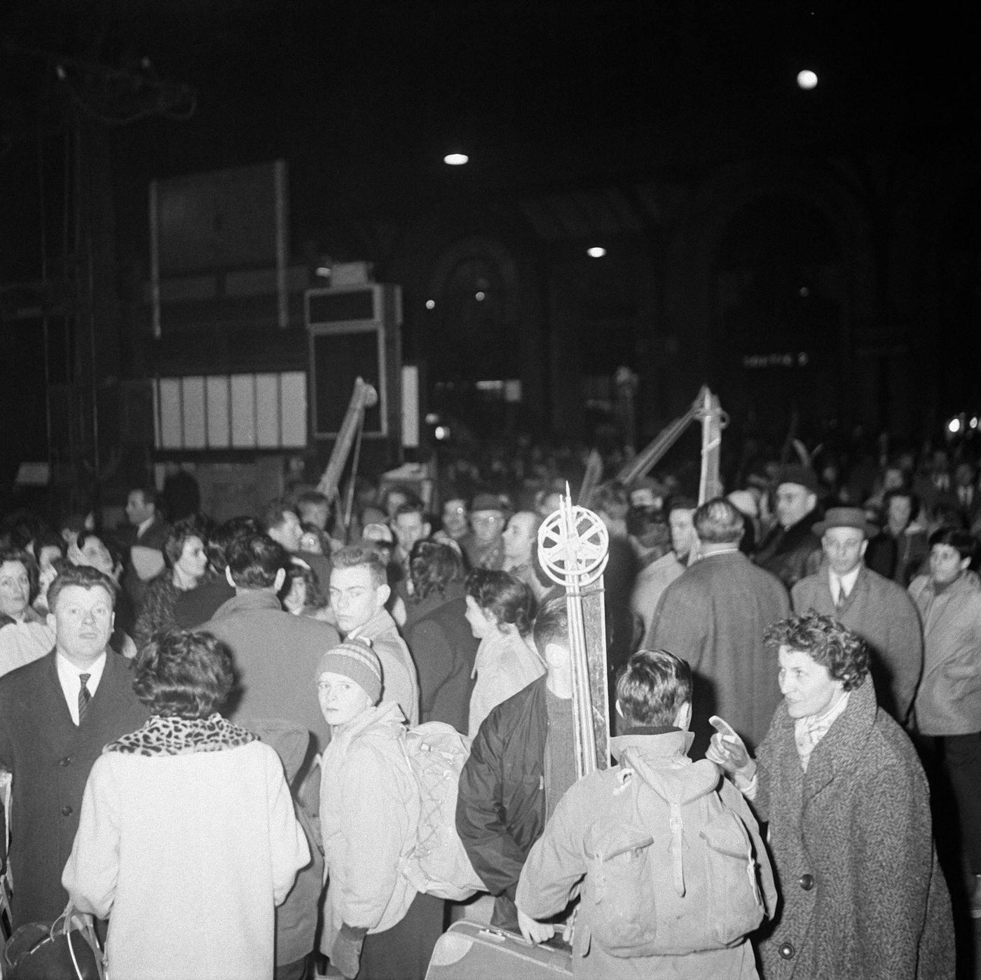 Parisians Departing For Christmas Vacation, Gare de Lyon, Paris, December 23, 1959.