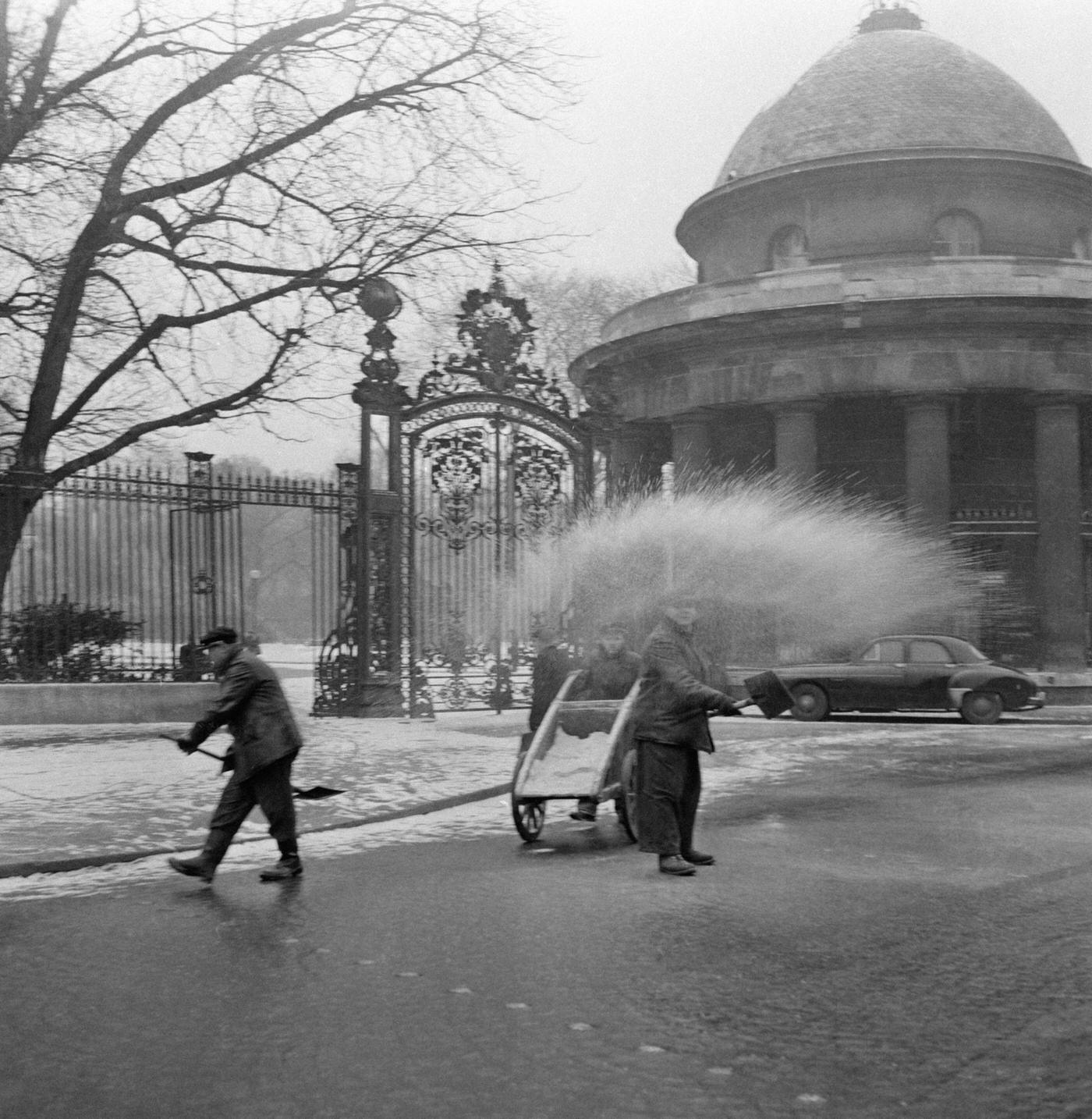 City Workers Spreading Salt To Melt The Snow, Paris, February 23, 1956.