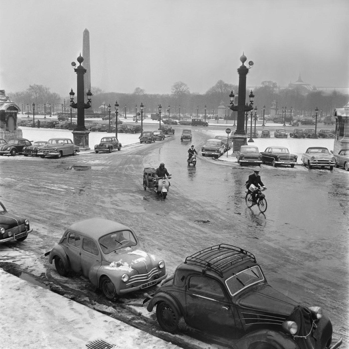 Snowy Concorde Square From The Tuileries Garden, Paris, February 13, 1956.