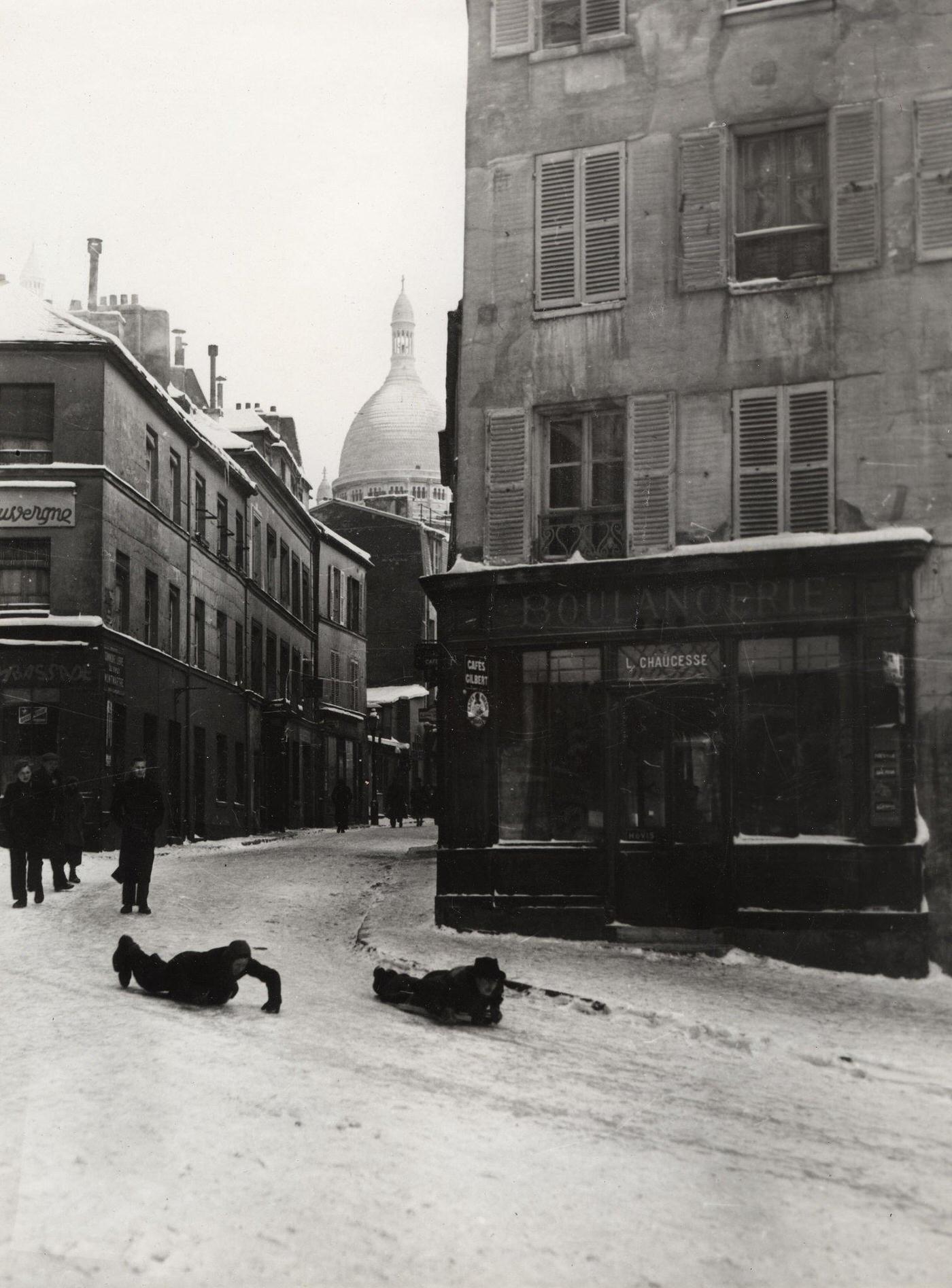 Sledging On The Slopes Of Montmartre, Paris, 1950.
