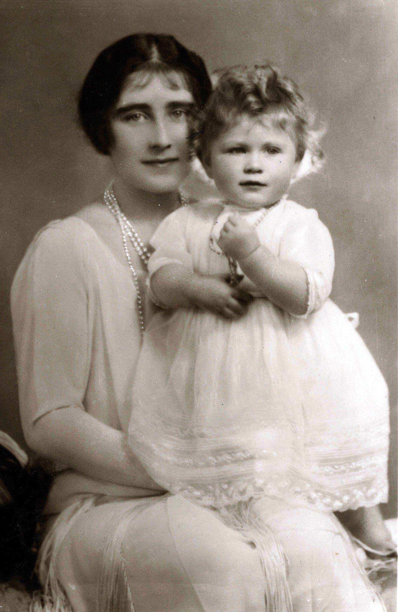 The Queen Mother pictured when she was H.R.H. the Duchess of York with her daughter Princess Elizabeth, June 1927.