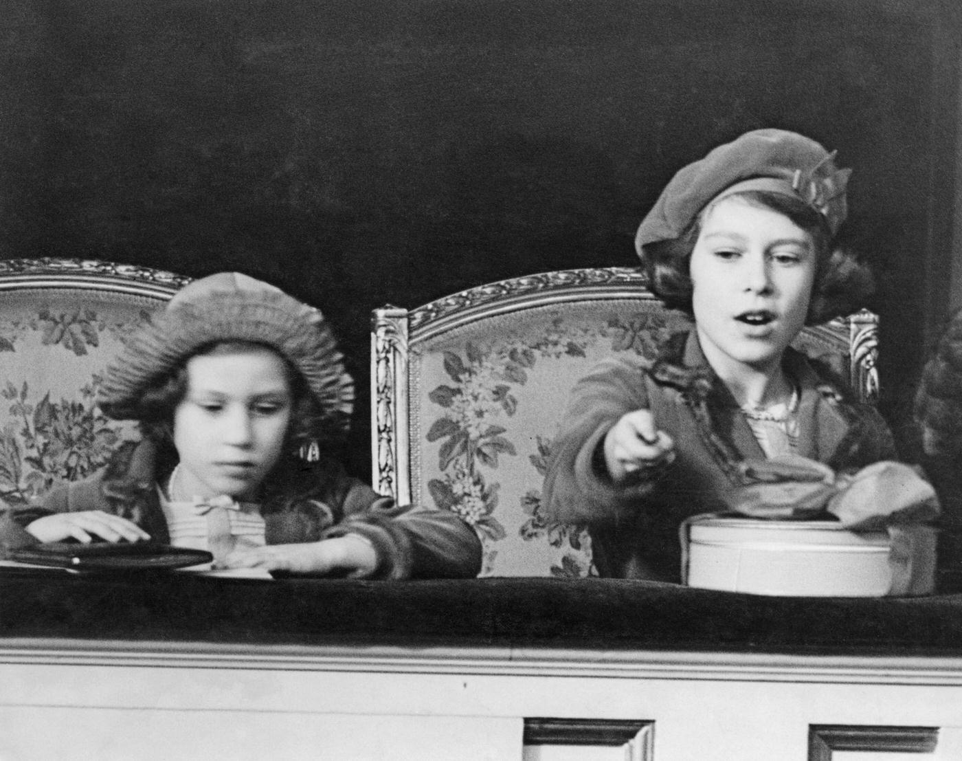 The future Queen Elizabeth II with her sister, Princess Margaret, during the National Pony Show at the Agricultural Hall in London.