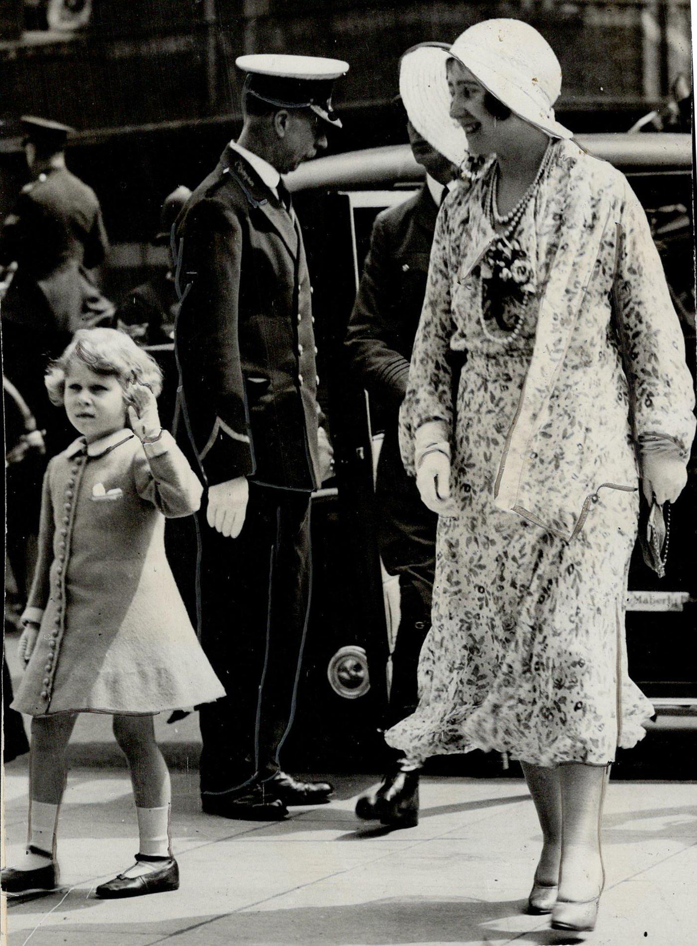 Princess Elizabeth, and her big displays with all kinds of soldiers and thing Betsy (Left) with the Queen and Duchess of York, date unknown.