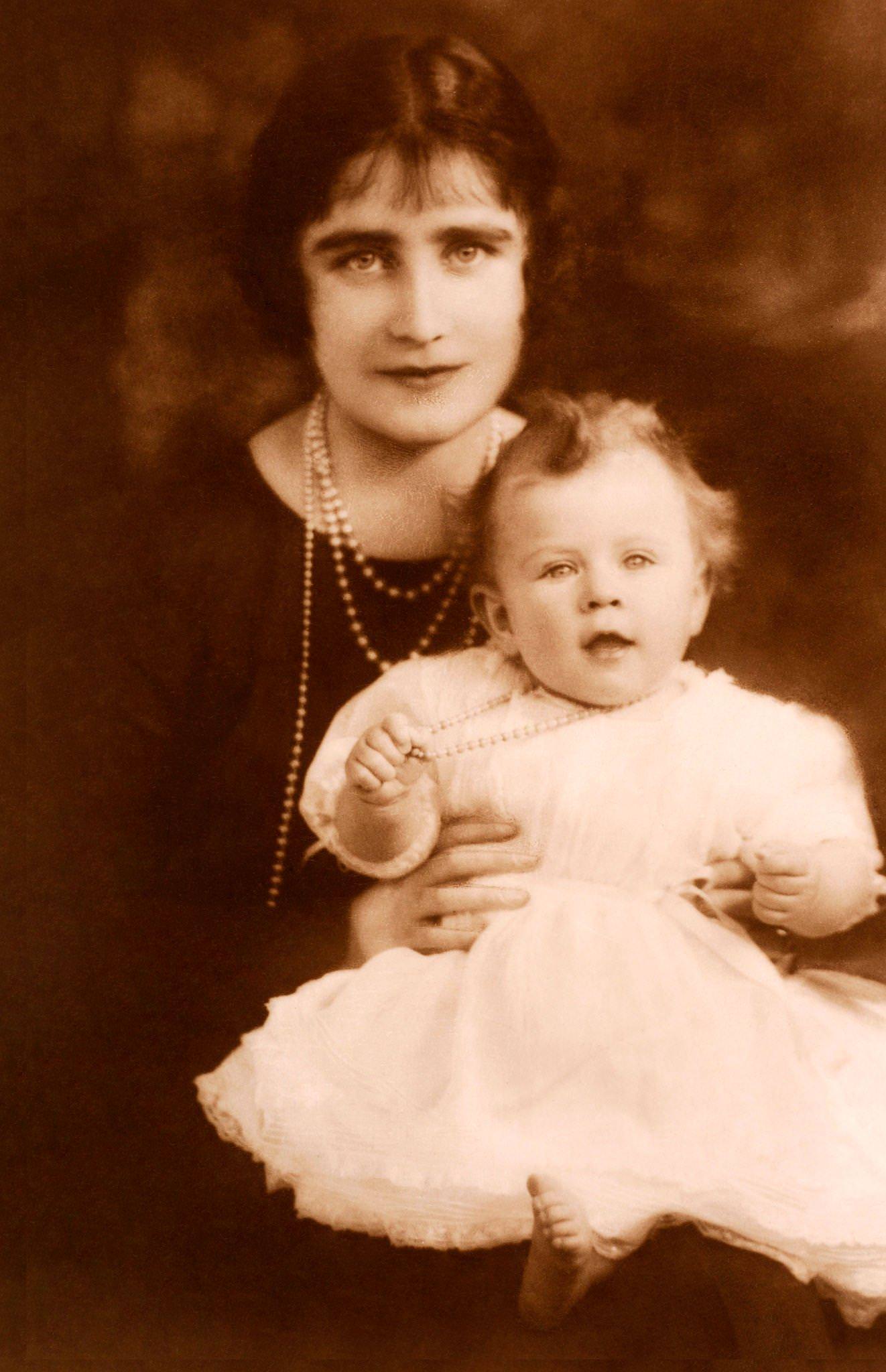 The Duchess of York, later Queen Elizabeth, The Queen Mother, with her first daughter, The Princess Elizabeth, later Queen Elizabeth II, 1926.