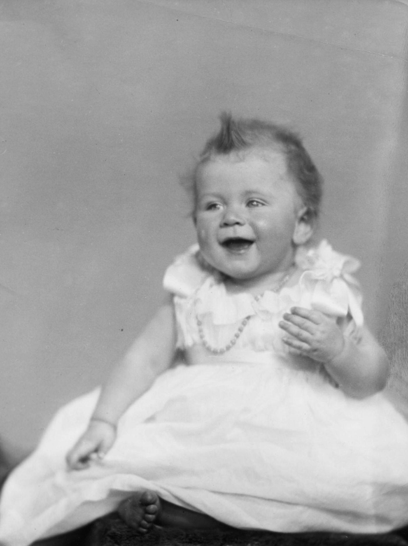 Childhood portrait of Queen Elizabeth II as a baby in December 1926.