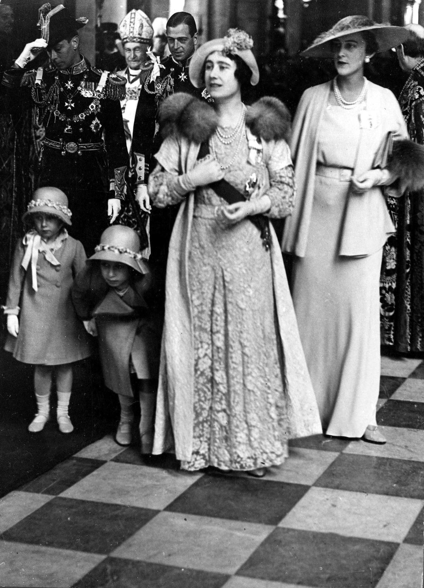 Duke and Duchess of York (later King George VI and Queen Elizabeth) with their daughters Margaret and Elizabeth, and the Duke and Duchess of Kent during celebrations of King George V's silver jubilee.