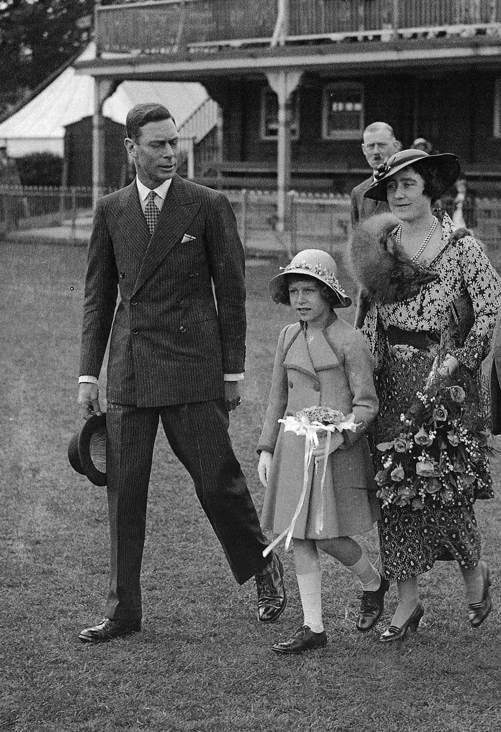The Duke and Duchess of York, with Princess Elizabeth, later Queen Elizabeth II, at the Windsor Royal Horse Show, 1935