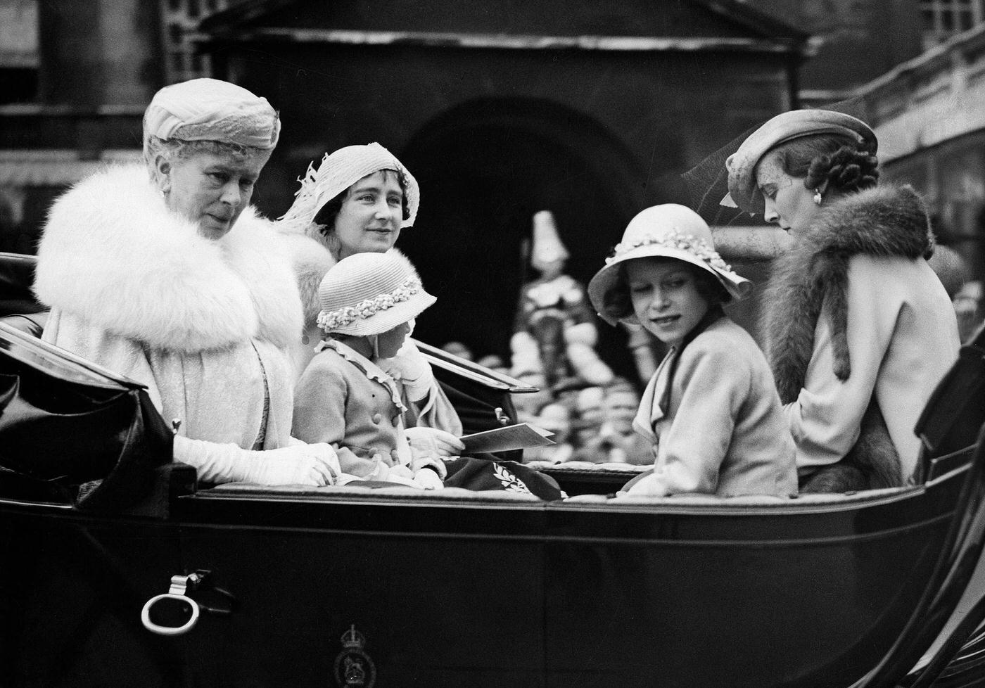 Princess Elizabeth and Princess Margaret with their grandmother Queen Mary, 1939.