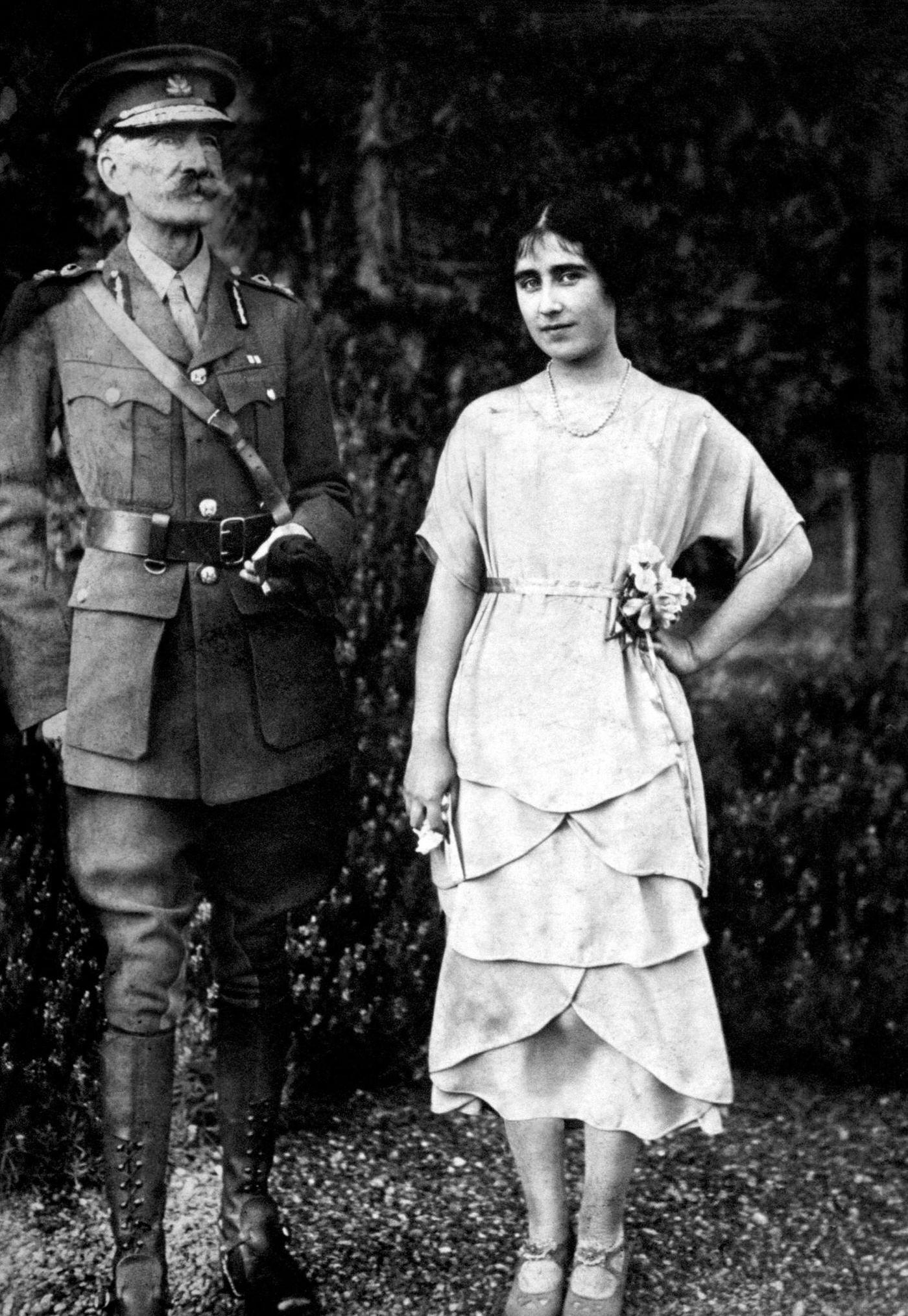 Lady Elizabeth Bowes-Lyon, with her father, the Earl of Strathmore