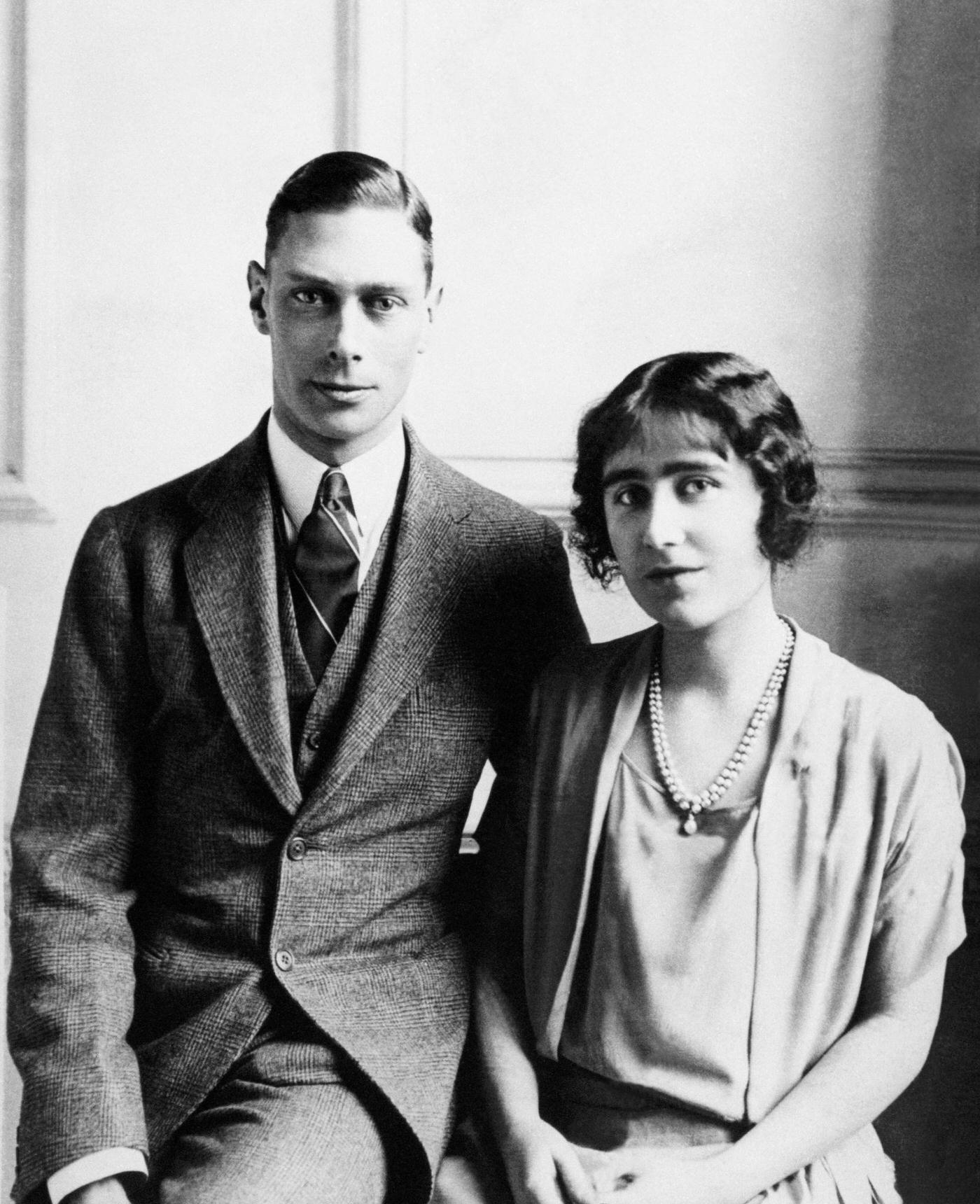 Prince Albert, Duke of York, with Lady Elizabeth Bowes-Lyon, during their long courtship.