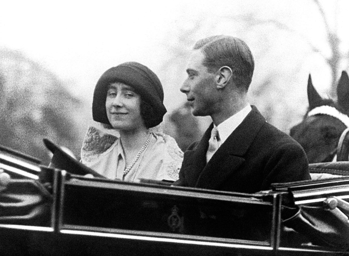 The Duke and Duchess of York leaving Buckingham Palace for their honeymoon, part of which is to be spent at Polesden Lacey, Surrey.