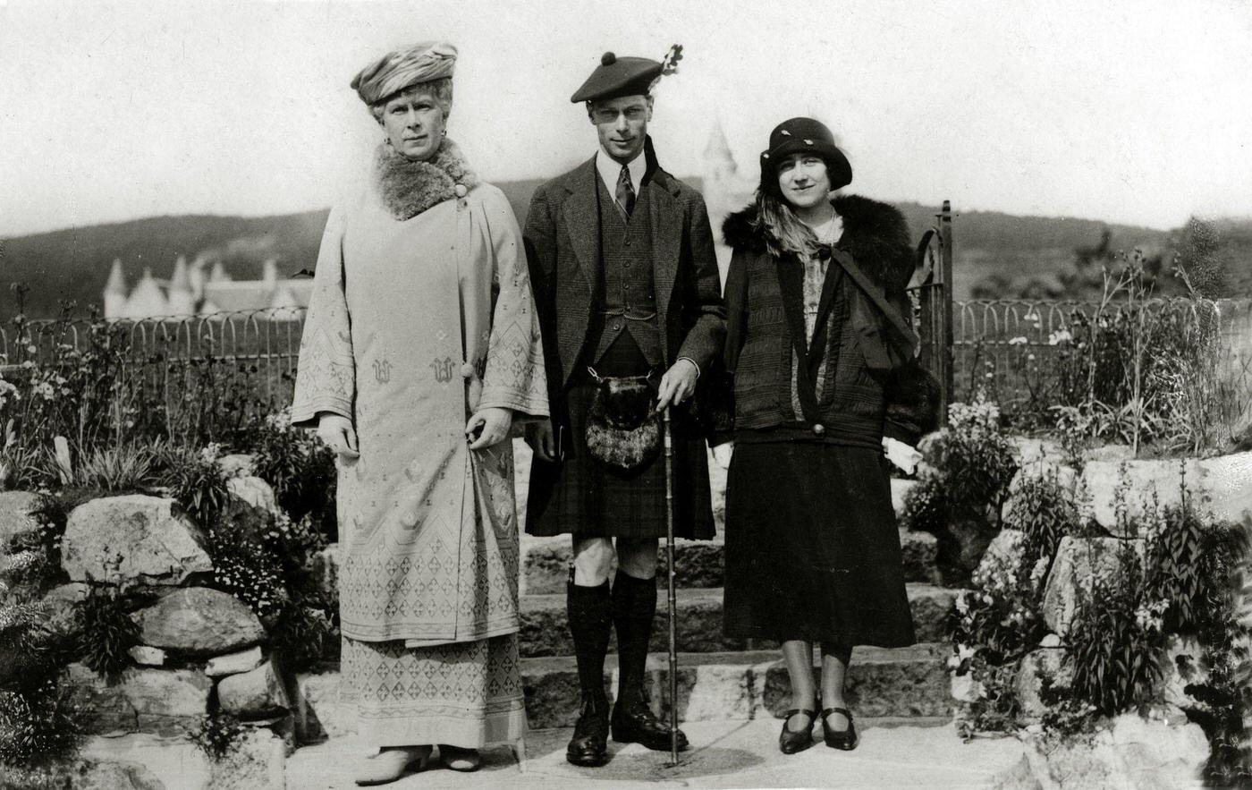 The Duke and Duchess of York pictured with Queen Mary at the Balmoral estate in Scotland, 1952