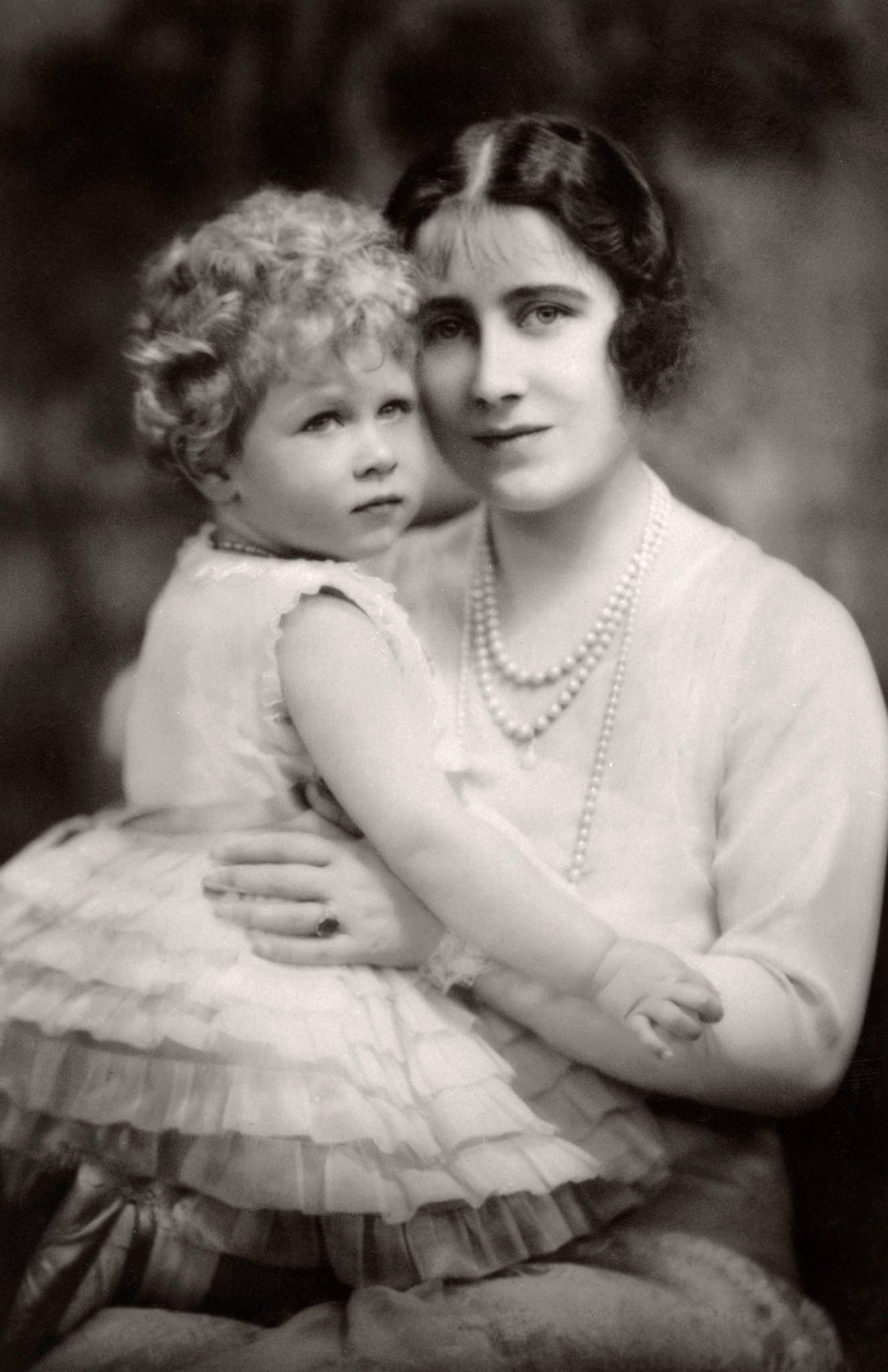 Queen Elizabeth II with Duchess of York, 1928.