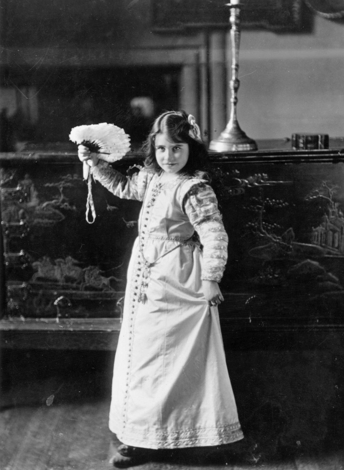 Lady Elizabeth Bowes-Lyon at her home Glamis Castle in Scotland, 1900s.