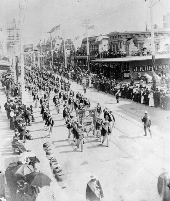 Native Sons of the Golden West Parade on J Street, 1895