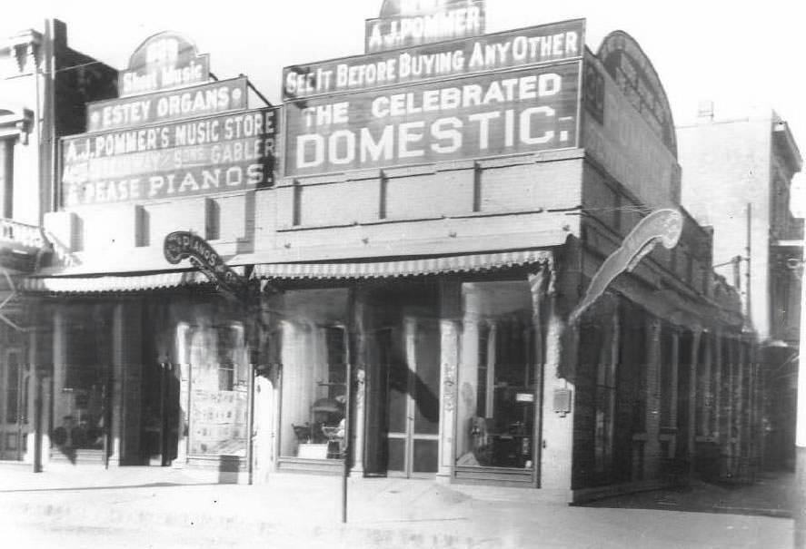 A. J. Pommer's Building, a piano, organ and musical goods business located at 829 and 831 J Street, 1890