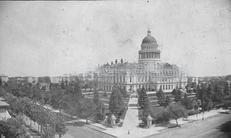 View of the California State Capitol building circa 1890.
