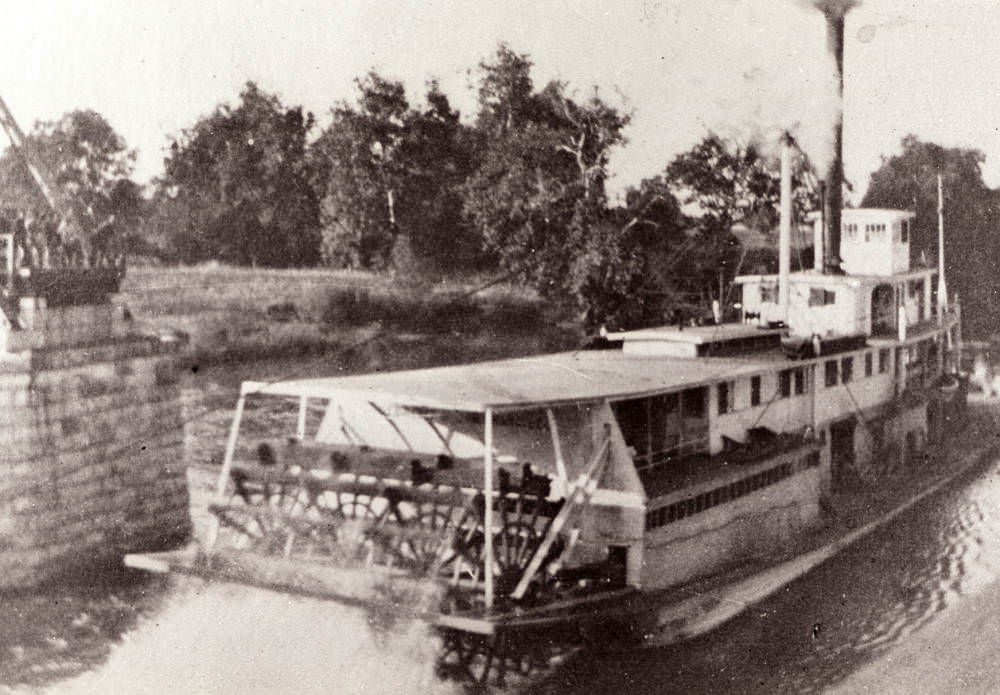 River Boat Through Bridge at Red Bluff, 1890