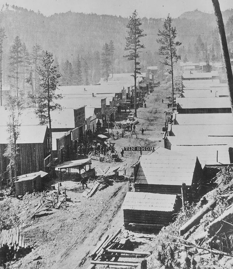 A gold rush town in Deadwood, Dakota in 1876.