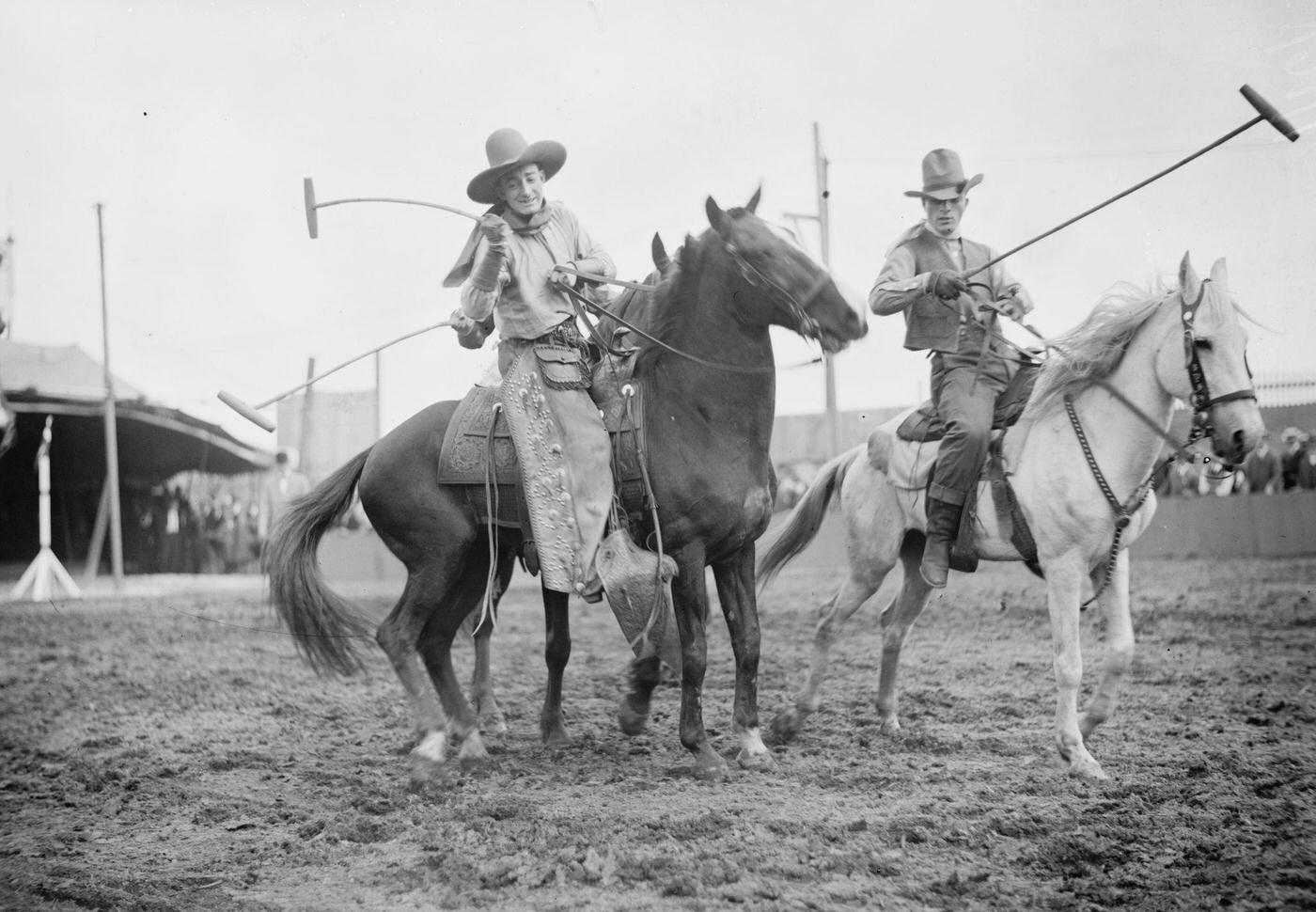 Wild West Polo Played by Cowboys on Horses at Coney Island, 1900