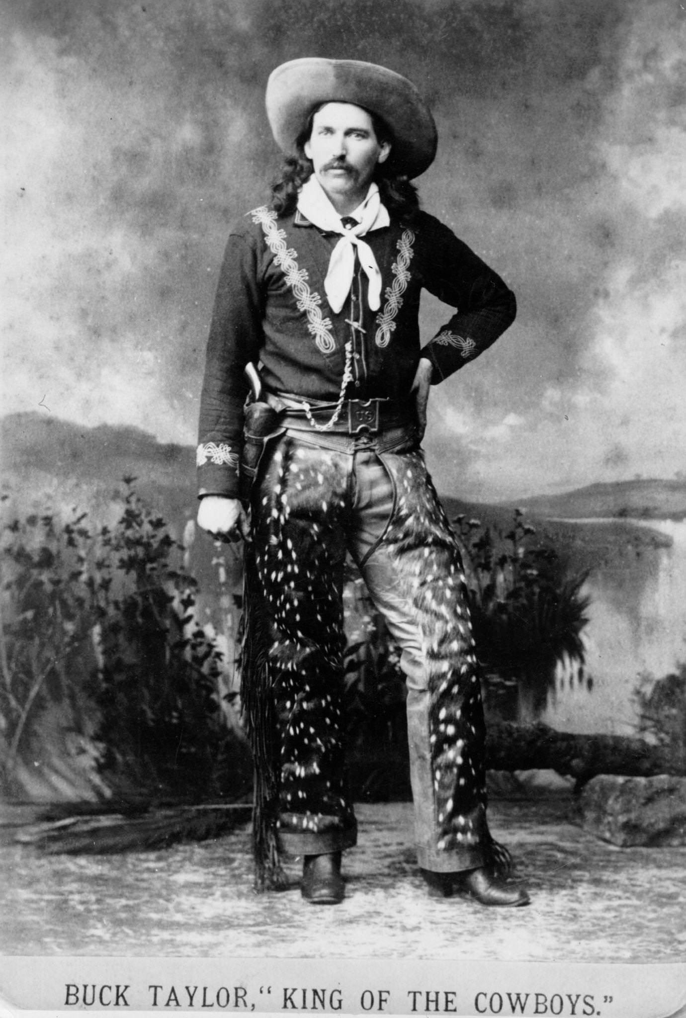 Buck Taylor, self-styled 'King of the Cowboys', wearing his Wild West showman's clothing