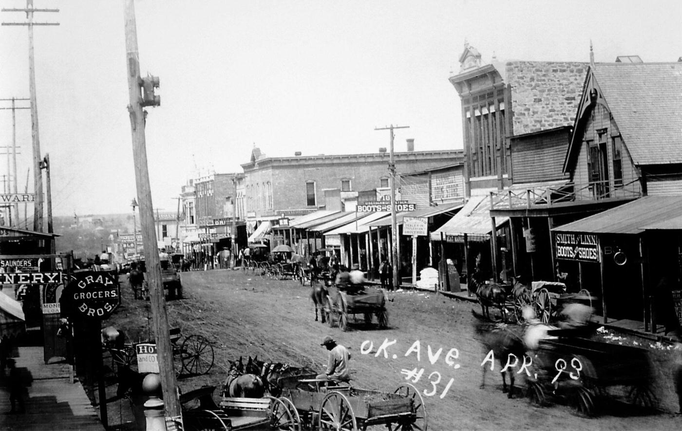 Street scene in Guthrie, Oklahoma, USA, circa April 1893.