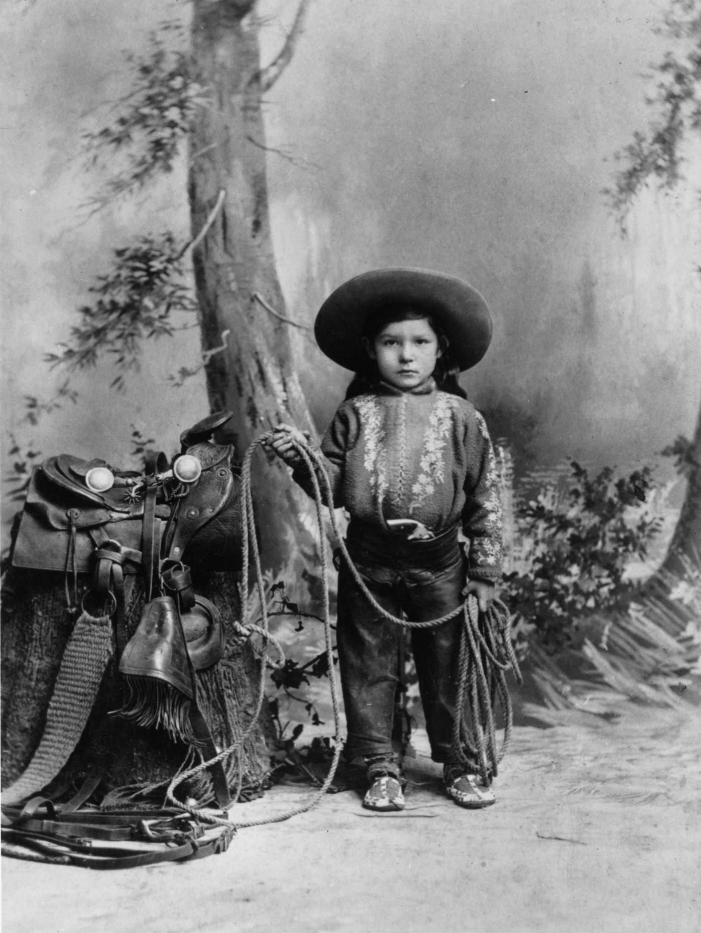 A young cowboy, circa 1890: A young member of Buffalo Bill's Wild West Show.