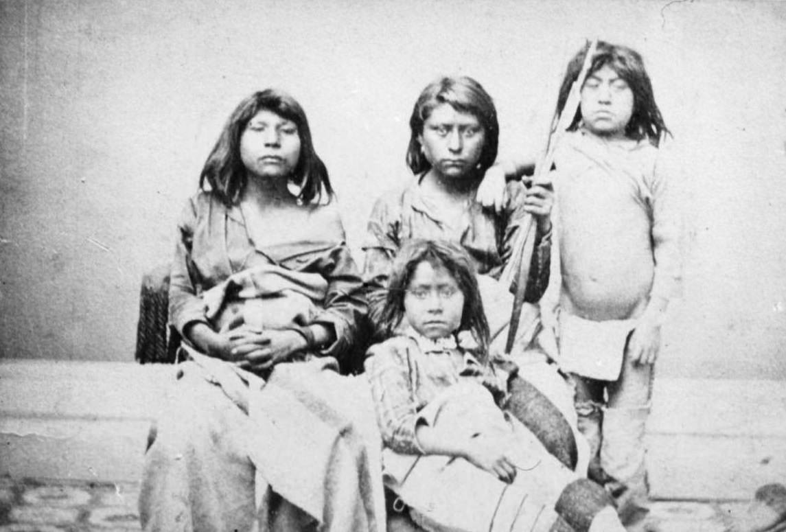 Indian Cabinet Color By Haynes, photographer Charles Howard is the author of this photo of a Sioux family from 1875 at Fort Bridger, Wyoming Territory.