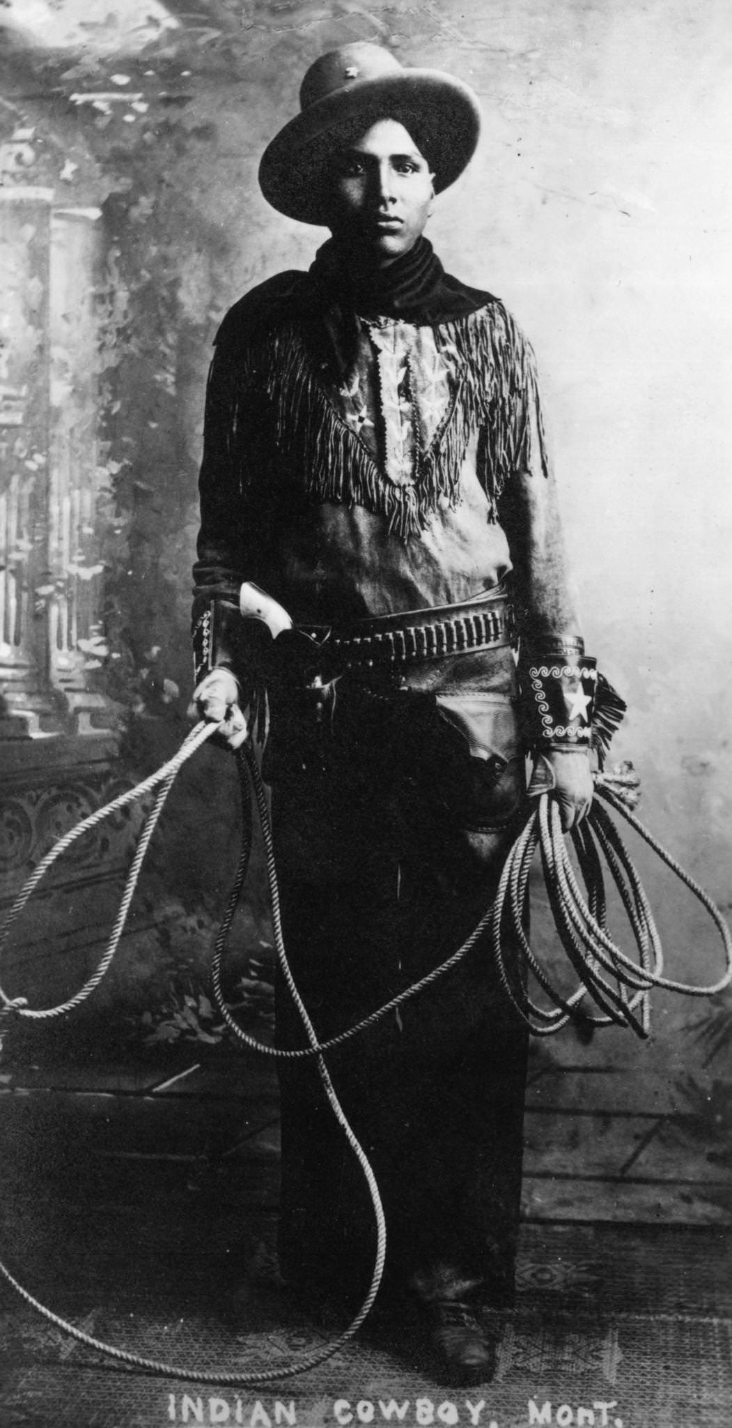 Montana Cowboy, circa 1850, a native American cowboy in Montana.
