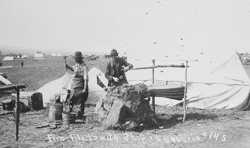 The first blacksmith shop in Guthrie, Oklahoma in 1889.