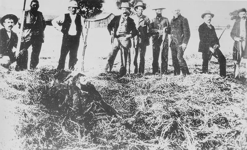 Outlaw John Sontag was shot to death on September 14, 1904. This photograph was taken while he was not yet dead.