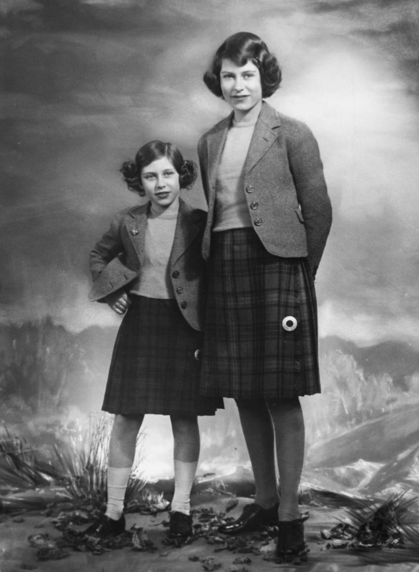 Childhood studio portrait of Princess Elizabeth and Princess Margaret in 1940.