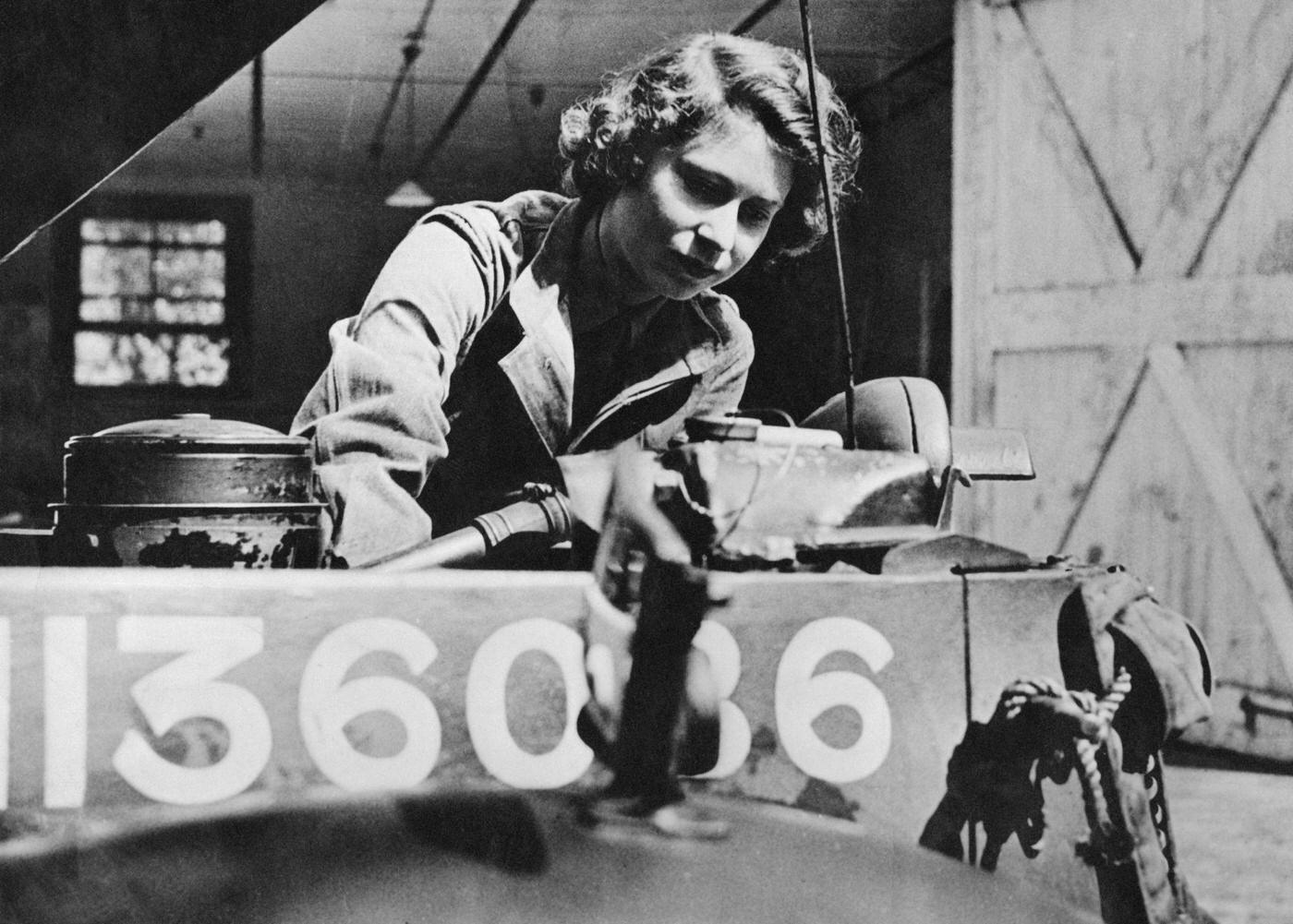 Princess Elizabeth trains as an ATS mechanic, 1945