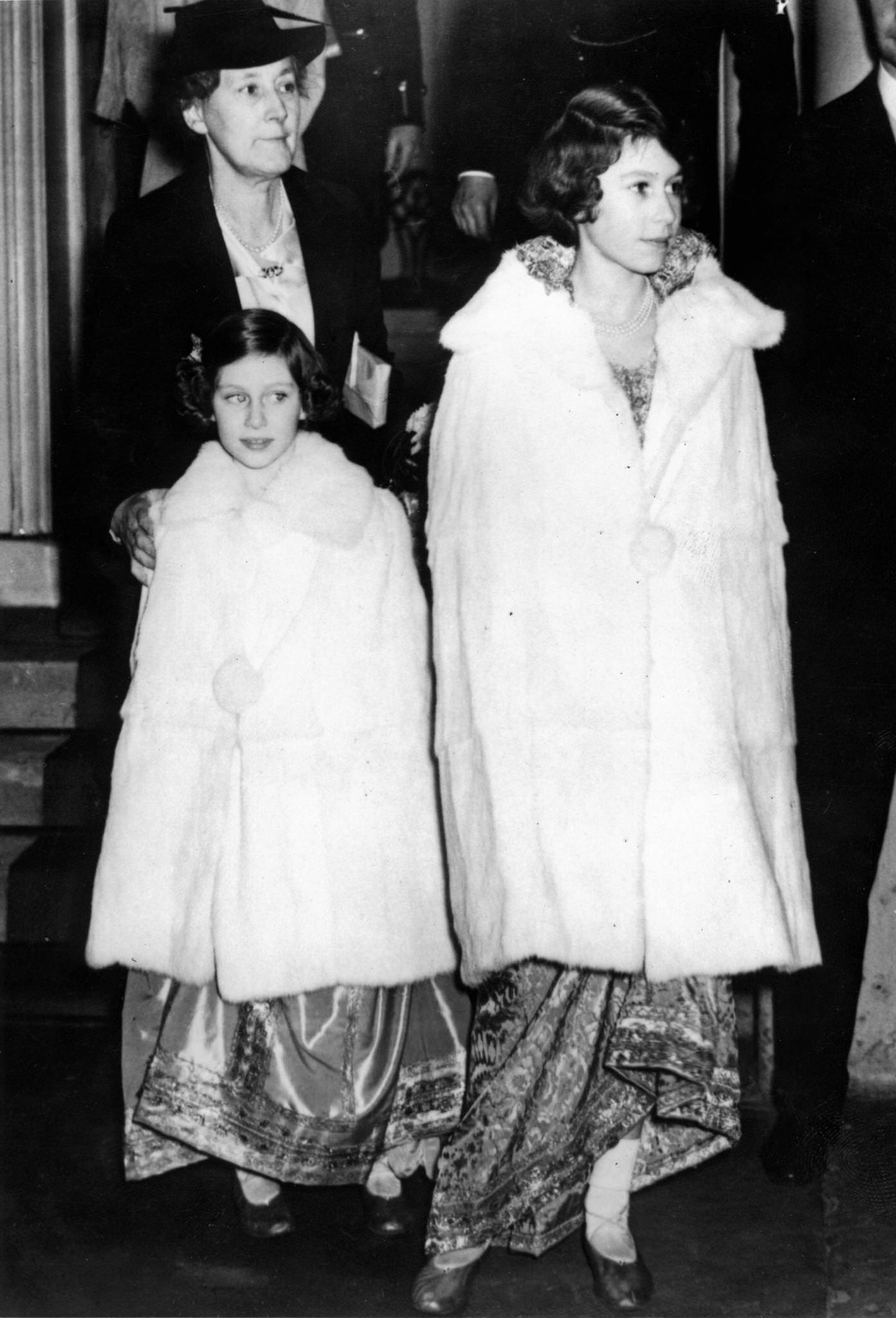 The English princesses Elizabeth and Margaret in London after a children's party, March 7th 1939.