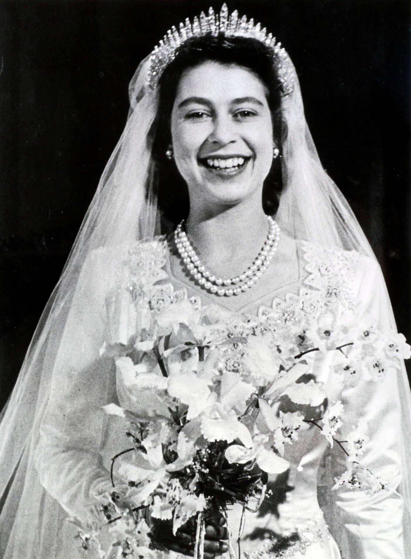The wedding of Princess Elizabeth and the Duke of Edinburgh showing the Princess looking radiant after the wedding at Westminster Abbey, Buckingham Palace, London, England, 20 November 1947.