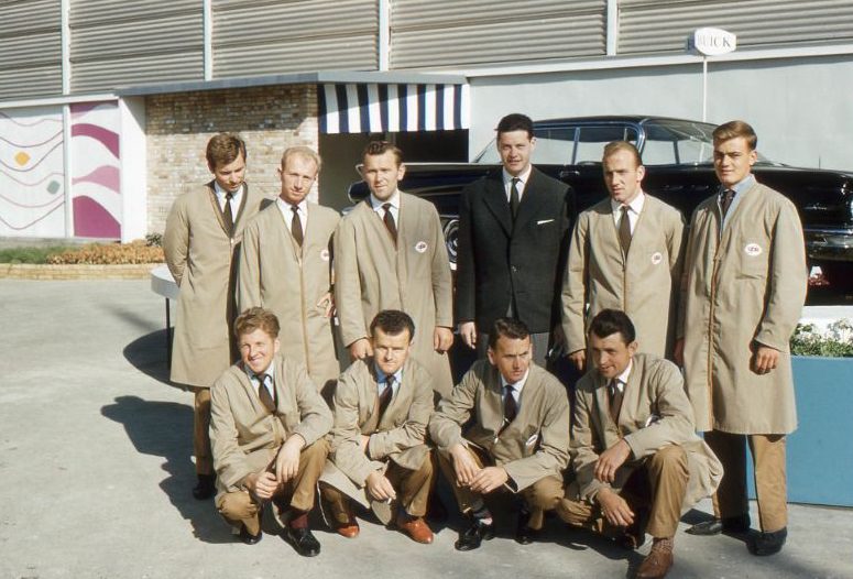 Yugoslav workers with manager at Zagreb Trade Fair, USA Pavilion, Croatia, Yugoslavia, 1960