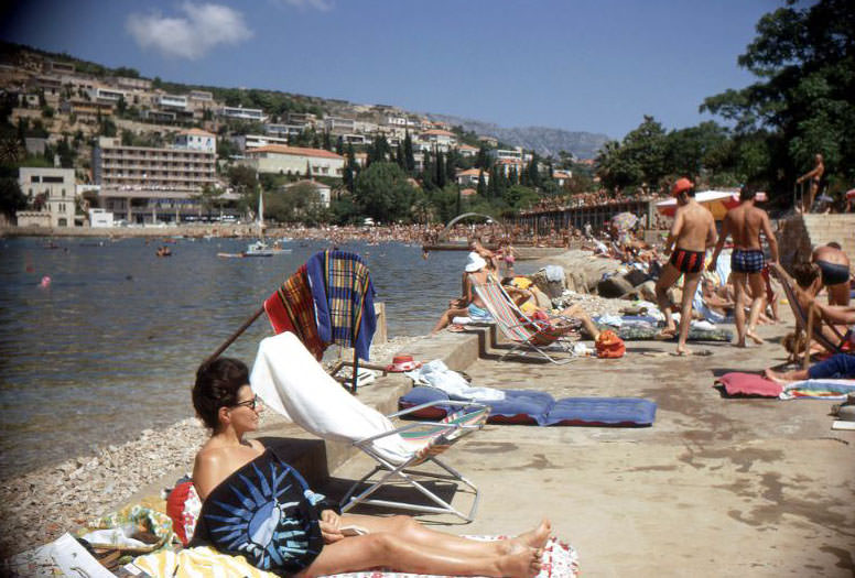 Lapad Beach, Dubrovnik, Croatia, Yugoslavia, 1968